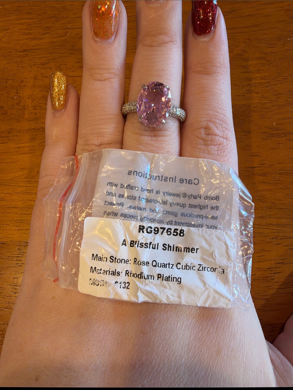 Blissful Shimmer Rose-Quartz Oval Ring with Pavé Band